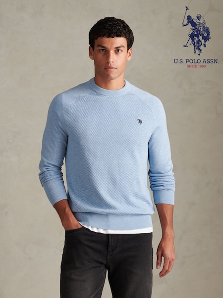 Blå - Regular U.s. Polo Assn Mens Moss Stitch Raglan Crew Neck Jumper