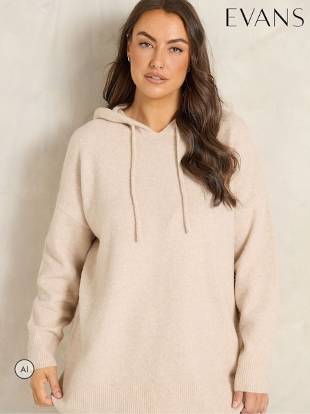 Cream - Evans Knitted Hoodie