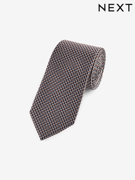 Navy Blue/Neutral Brown Textured Signature Made In Italy Geometric Tie (974165) | €12