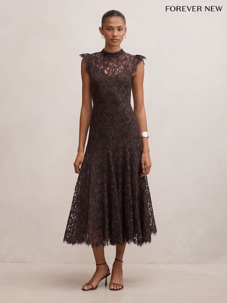 Brown - Forever New Arielle Lace Midi Dress