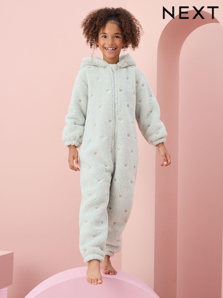Geborduurde saliegroene strik - Fleece All-In-One (1,5 - 16 jr) (974380) | € 25 - € 39