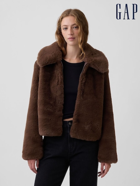 Brown - Gap Relaxed Faux-fur Jacket