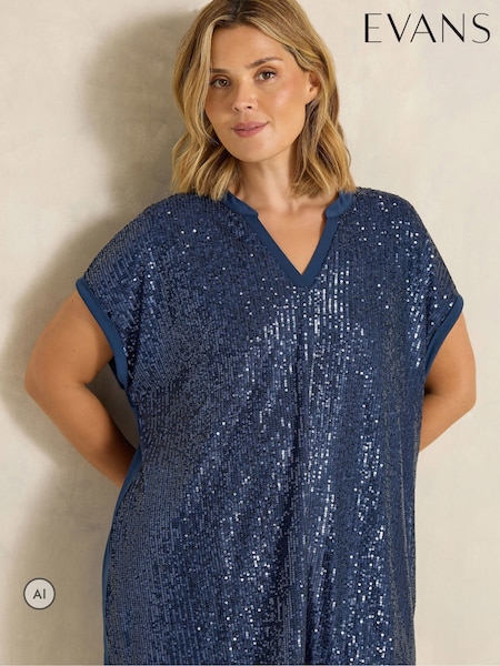 أزرق - Evans Sequin Embellished Top