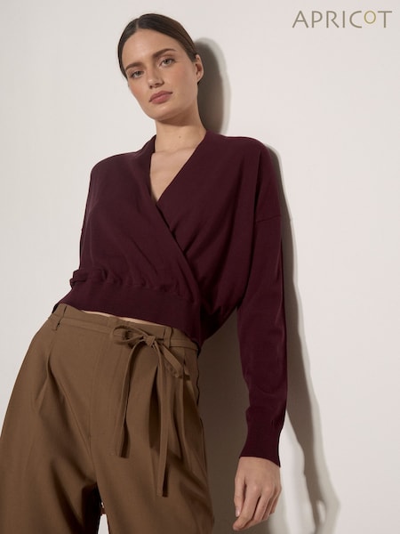 Red - Apricot Soft Fine Knit Wrap Jumper
