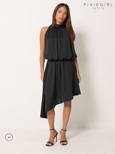 أسود - Pixiegirl Petite Halter Neck Satin Dress