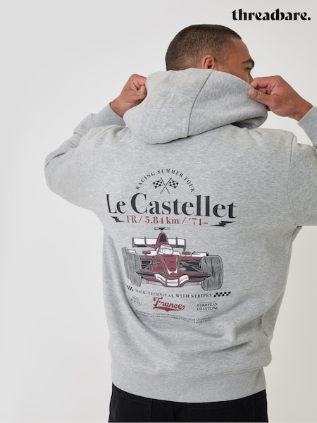 אפור - Regular Threadbare Relaxed Fit Le Castellet Graphic Print Hoodie