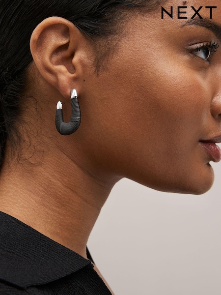 Black Thread Wrap Hoop Earrings (975184) | €6