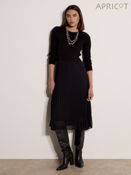 Black - Apricot Ribbed Knit Mini Dress