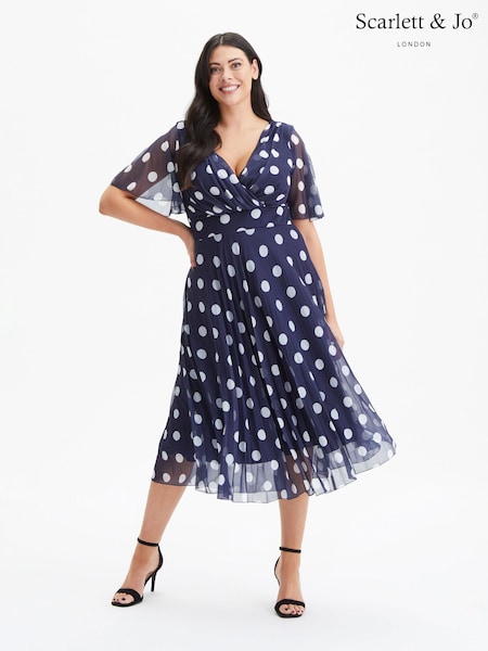 Синий - Scarlett & Jo Carole Wrap Bodice Sunray Pleated Midi Dress (975223) | €60