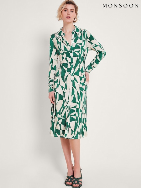 Monsoon Green Print Shirt Dress (975349) | €43