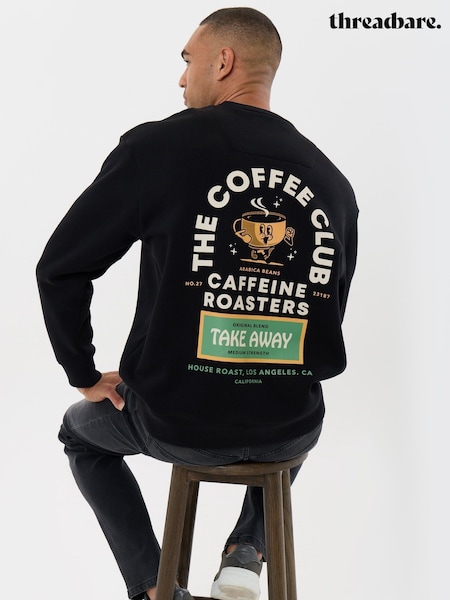 Black - Regular Threadbare Heavyweight Relaxed Fit Coffee Club Graphic Print Sweatshirt