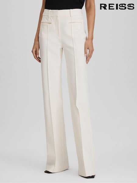 Reiss Cream Claude Petite High Rise Flared Trousers (975791) | €220