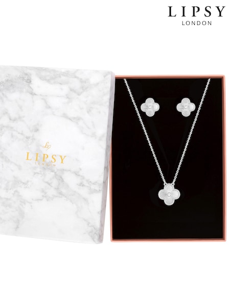 Lipsy Jewellery Silver Floral Clover Set - Gift Boxed (975827) | €32