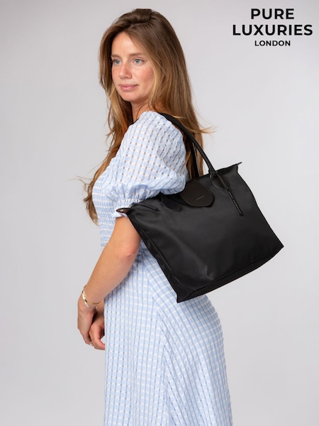Black - Pure Luxuries London 'josette' Canvas & Leather Tote Bag