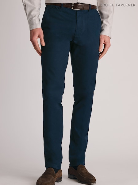 Blue - Regular Brook Taverner Textured Stretch Cotton Trousers