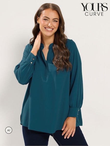 Green - Yours Curve Half Placket Blouse