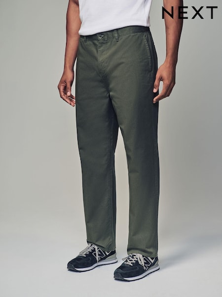 Khaki Green Relaxed Fit Utility Chino 100% Cotton Trousers (976668) | R$ 245
