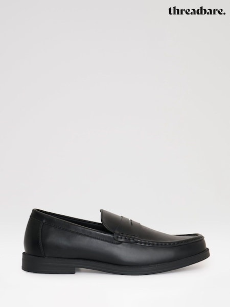 Black - Regular Threadbare Faux Leather Slip On Loafers
