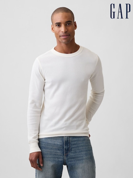 Cream - Regular Gap Waffle Knit Long Sleeve T-shirt