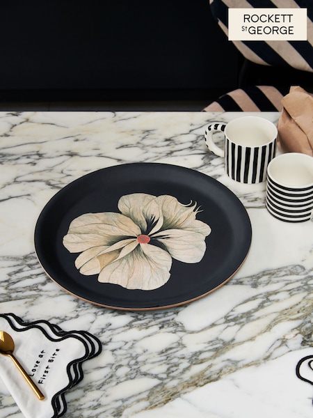 Rockett St George Black/Cream Floral Wood Veneer Tray with Anti Slip Finish (977091) | €44