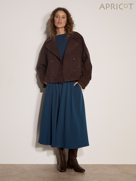 Brown - Apricot Suedette Short Trench Jacket