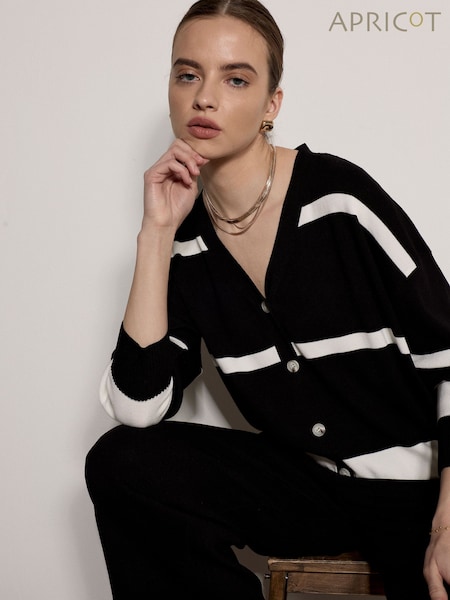 Black - Apricot Monochrome Stripe Oversized Cardigan