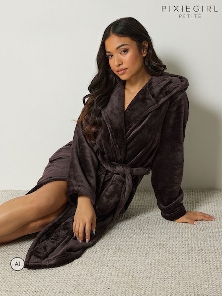 Brown - Pixiegirl Petite Super Luxe Hooded Dressing Gown