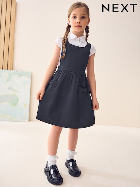 כחול כהה - Bow Pocket Detail School Pinafore Dress (3-14yrs) (977551) | ‏42‏₪ - ‏55‏ ₪