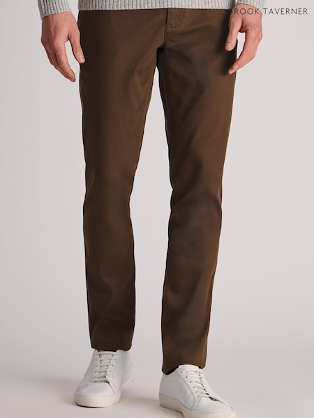 Brown - Regular Brook Taverner Textured Stretch Cotton Trousers