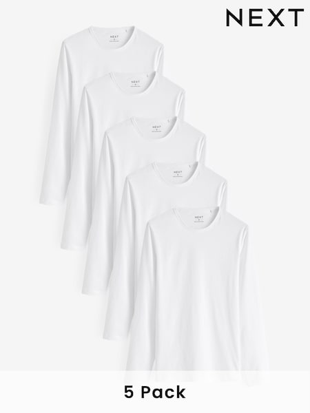 White Long Sleeve 100% Cotton T-Shirts 5 Pack (977672) | €56