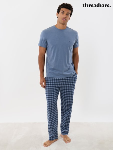 Blue - Regular Threadbare T-shirt & Cotton Flannel Trouser Pyjamas Set