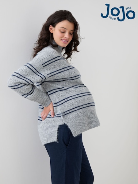 Rayas grises - Suéter premamá y de lactancia con cuello alto de Jojo Maman Bébé