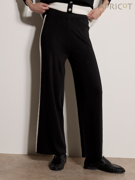 Black - Apricot Monochrome Stripe Wide-leg Knitted Trousers