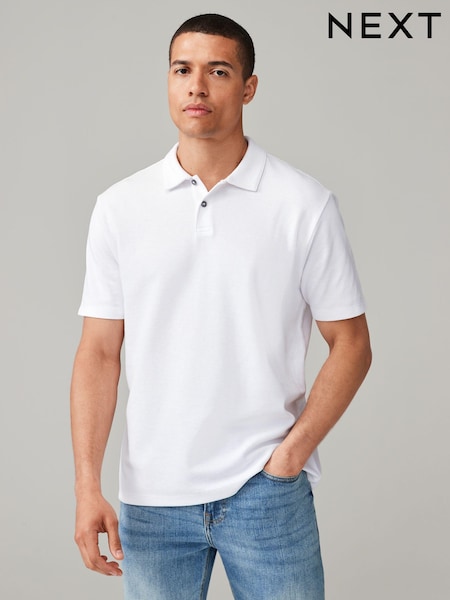 White Textured Short Sleeve Polo Shirt (978246) | €9