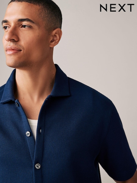 Navy Blue 100% Cotton Textured Waffle Jersey Shirt (978340) | €10