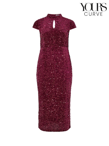 Қызыл - Yours Curve London Velvet Sequin Keyhole Maxi Dress