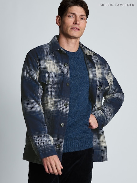Blue - Regular Brook Taverner Flap Pocket Check Overshirt