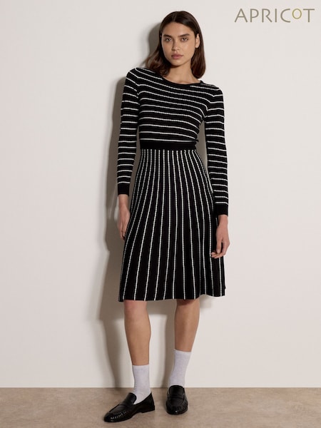 Black - Apricot Multi Stripe Knitted Midi Dress