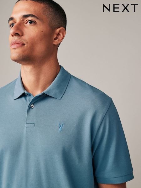 Blue Mid Regular Fit Short Sleeve Pique Polo Shirt (978672) | AED39