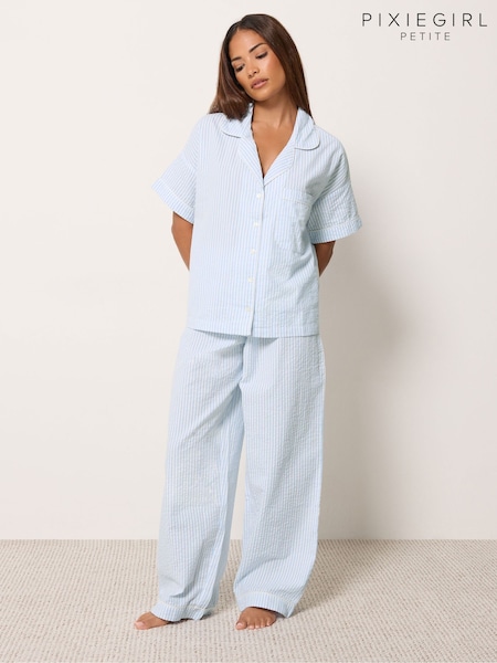 Blue - Pixiegirl Petite Stripe Wide Leg Pyjamas Set