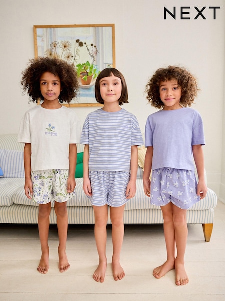 Blue/White Floral Short Pyjamas 3 Pack (9mths-16yrs) (978969) | AED84 - AED108
