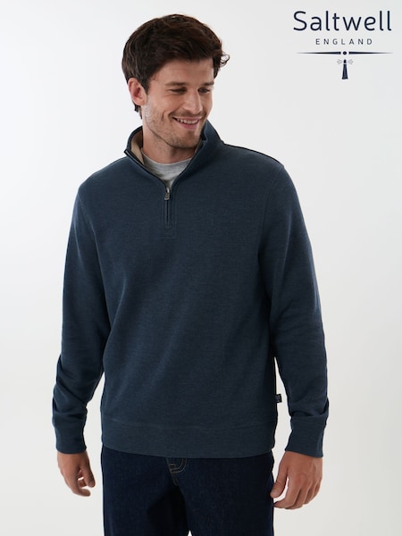 Blue - Regular Saltwell Jersey Ribbed Quarter Zip Fleece