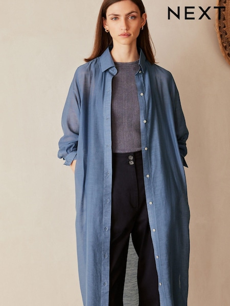 Blue TENCEL™ Blend Belted Shirt Dress with Linen (979565) | €9