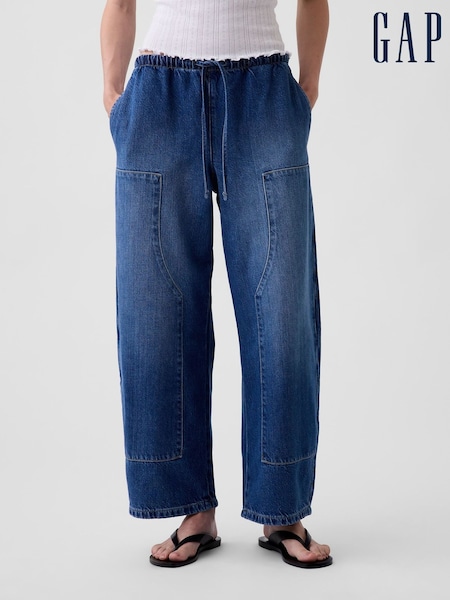 Medium Wash - Gap Pull Over Medium Wash High Waisted Ultrasoft Easy Barrel Jeans