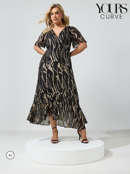 Black - Yours Curve London Metallic Ruffle Wrap Dress