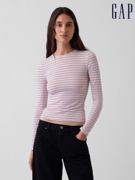 Pink Stripe - Gap Close Knit Jersey Long Sleeve T-shirt