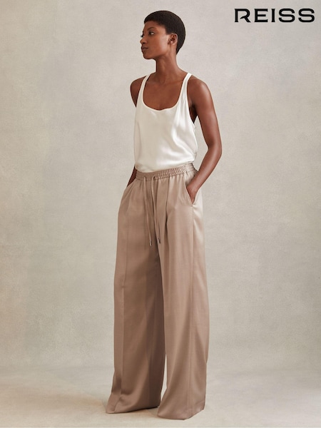 Reiss Gold Cole Satin Drawstring Wide Leg Trousers (980217) | €286