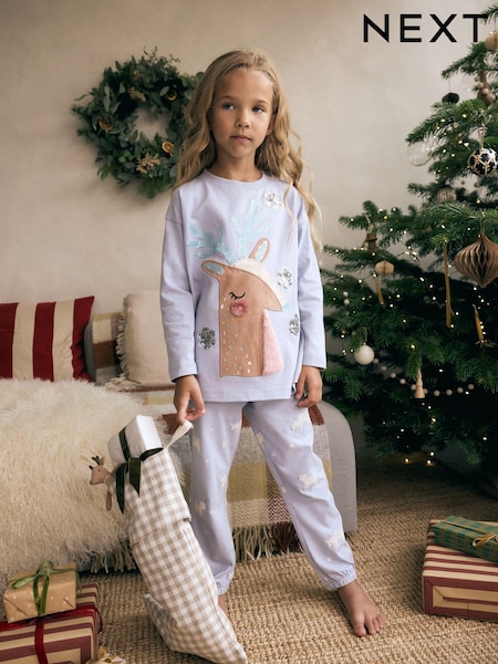 Blue 100% Cotton Reindeer Christmas Joggers (3-16yrs) (980367) | AED53 - AED71