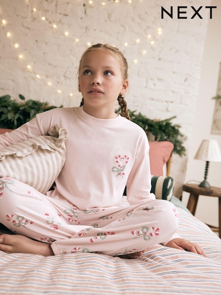 Pink/Cream 100% Cotton Reindeer Christmas Joggers (3-16yrs) (980409) | AED53 - AED71