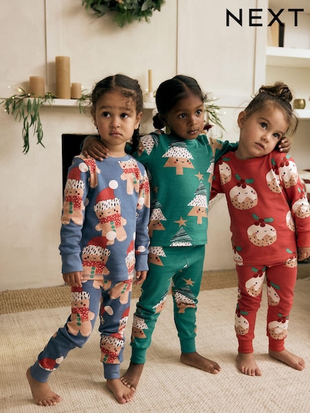 Red/Blue/Green Christmas 100% Cotton Snuggle Pyjamas 3 Pack (9mths-12yrs) (980506) | €27 - €35